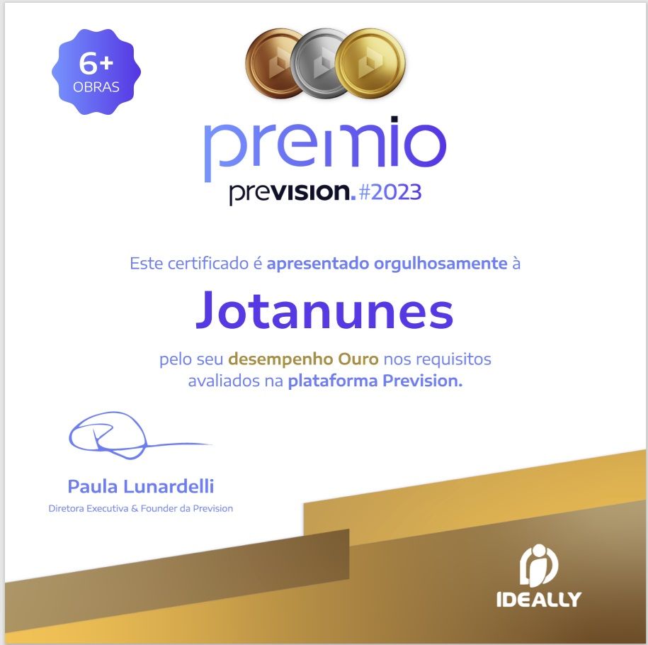 JOTANUNES Recebe Reconhecimento Ouro da Prevision por Excelência na Gestão de Obras